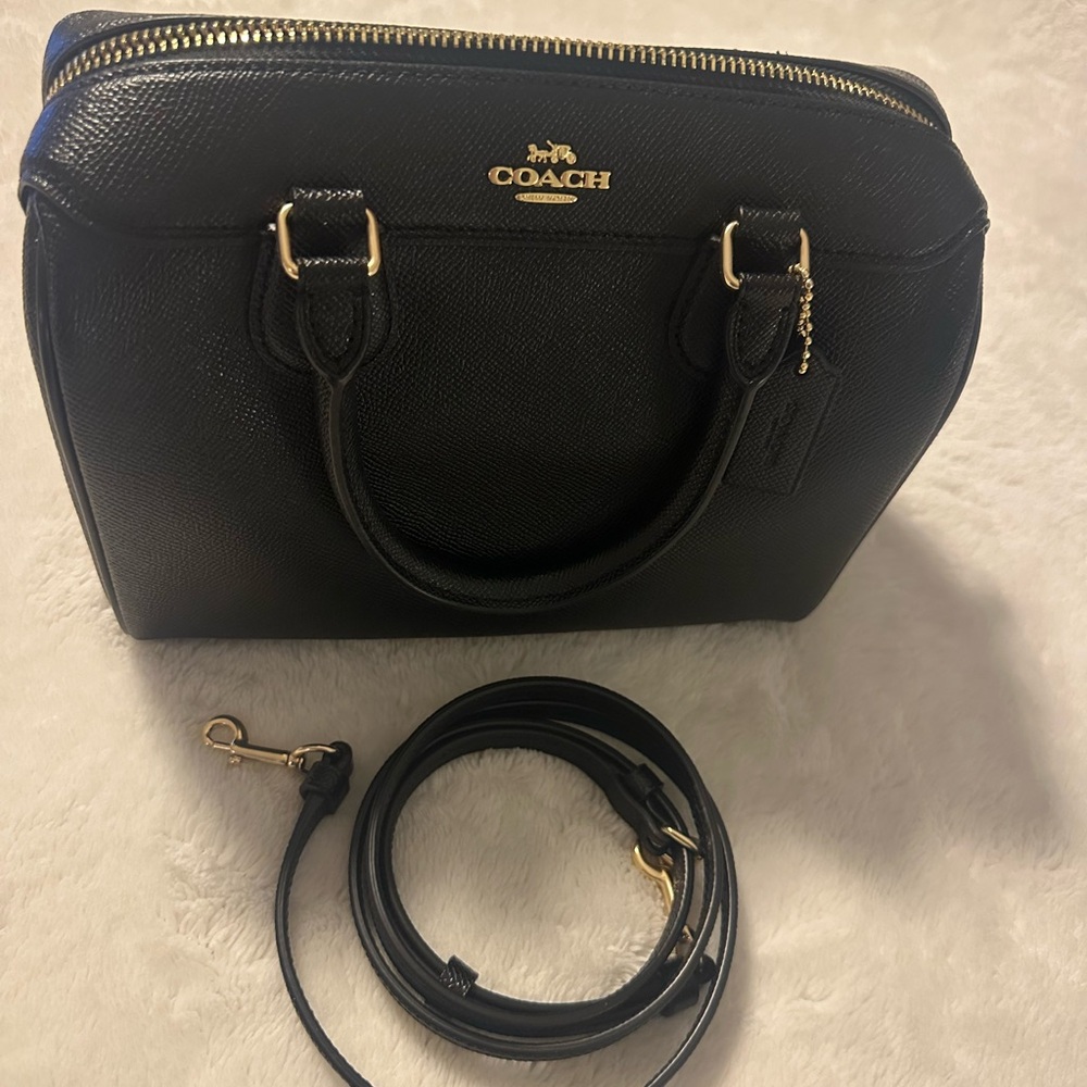 Coach Black Leather Satchel with Gold Accents